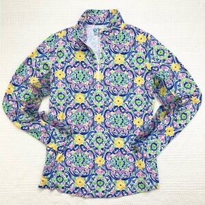 IBKUL Top Nora Print Long Sleeve Mock Neck 1/4 Zip UPF 50+, Size Small